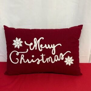 Festive Red Merry Christmas Pillow 18x12x5
